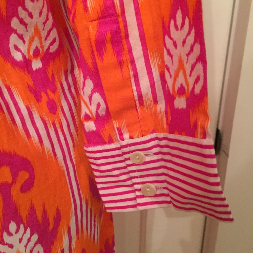 NEW GRETCHEN SCOTT TOP TUNIC ORANGE PINK WHITE PRINT COTTON SIZE XS NWT - Picture 6 of 7